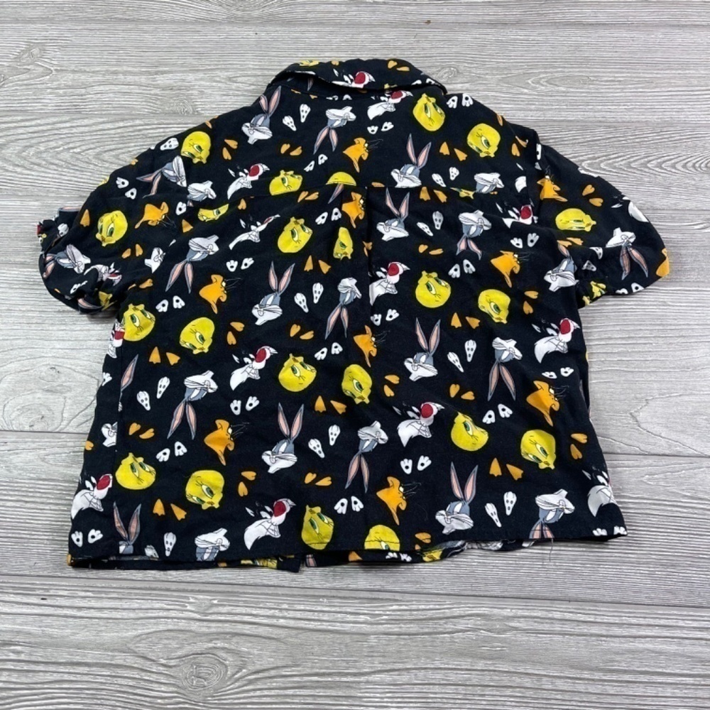 Retro LOONEY TUNES Black & Gold Croped Shirt Small S Tweety Bugs Bunny Sylvester - Picture 2 of 6